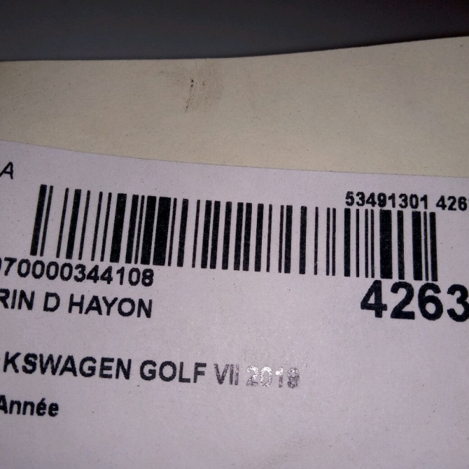 Verin droit hayon occasion VOLKSWAGEN GOLF VII 2