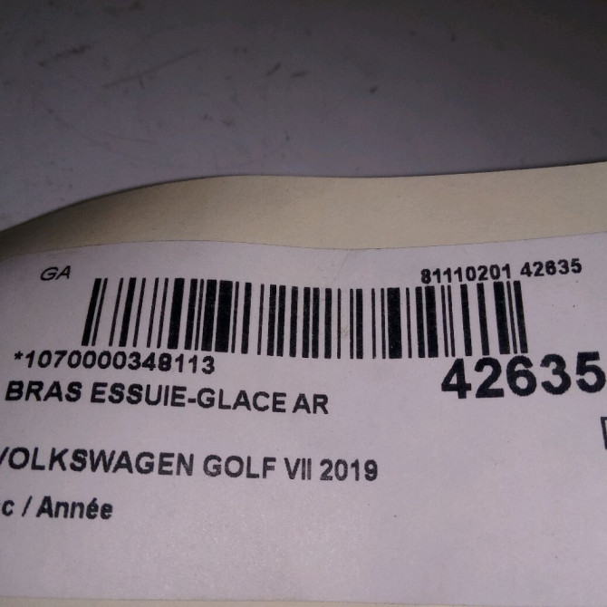 Bras essuie-glace arrière occasion VOLKSWAGEN GOLF VII 2