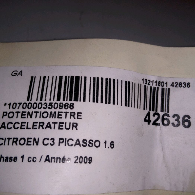 Potentiometre accelerateur occasion CITROEN C3 PICASSO Phase 1 02-2009->08-2012 1.6 HDi 16v 90ch 4