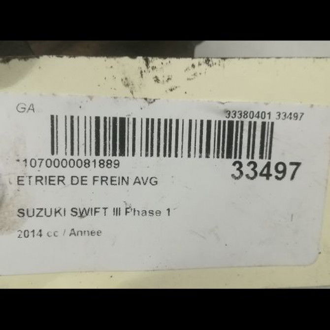 Etrier de frein avant gauche occasion SUZUKI SWIFT IV Phase 1 09-2010->... 1.2 VVT 94ch 5510268L50999 3