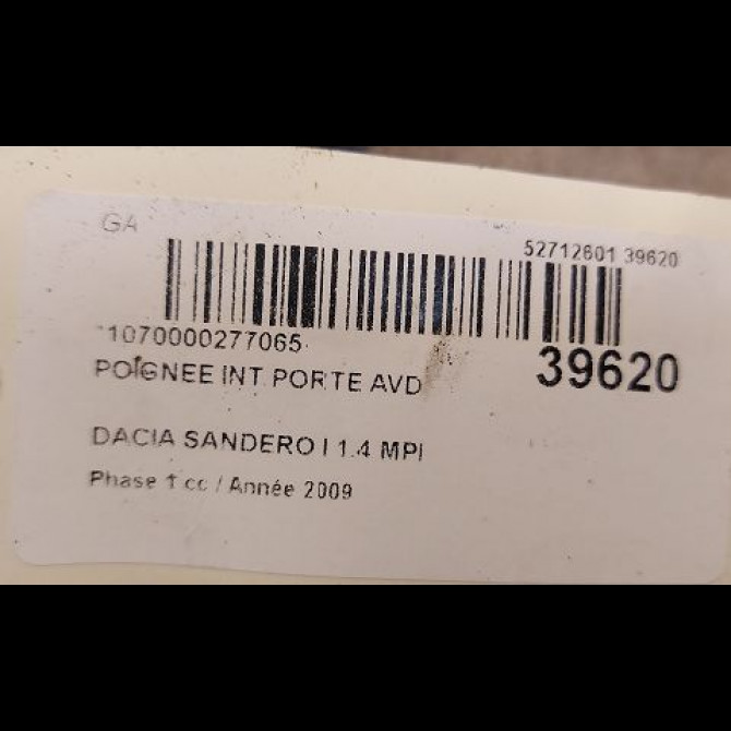 Poignee int porte avd occasion DACIA SANDERO I Phase 1 06-2008->10-2012 1.4 MPI 75ch 8200735218 3