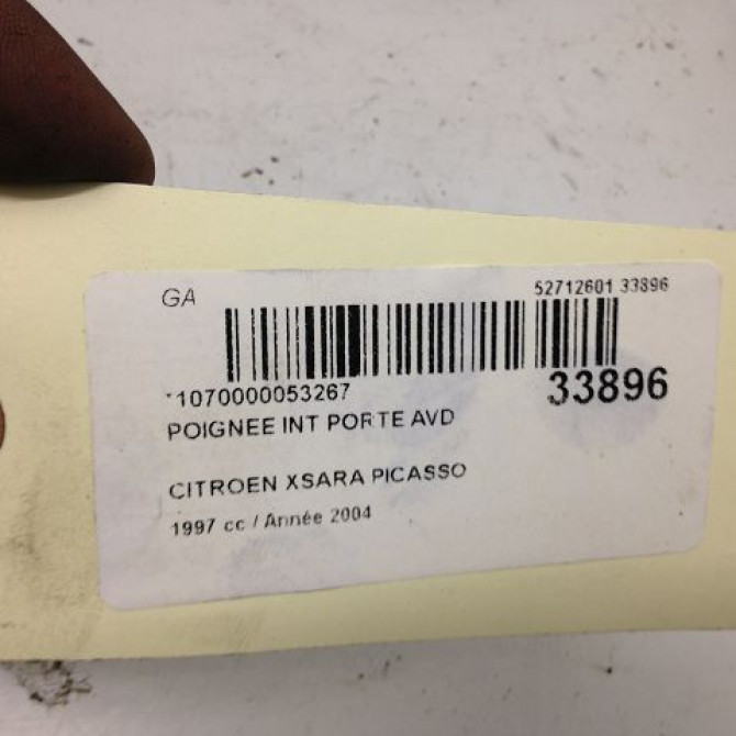 Poignee int porte avd occasion CITROEN XSARA PICASSO Phase 1 12-1999->02-2004 2.0 HDi 90ch 00009143H2 3