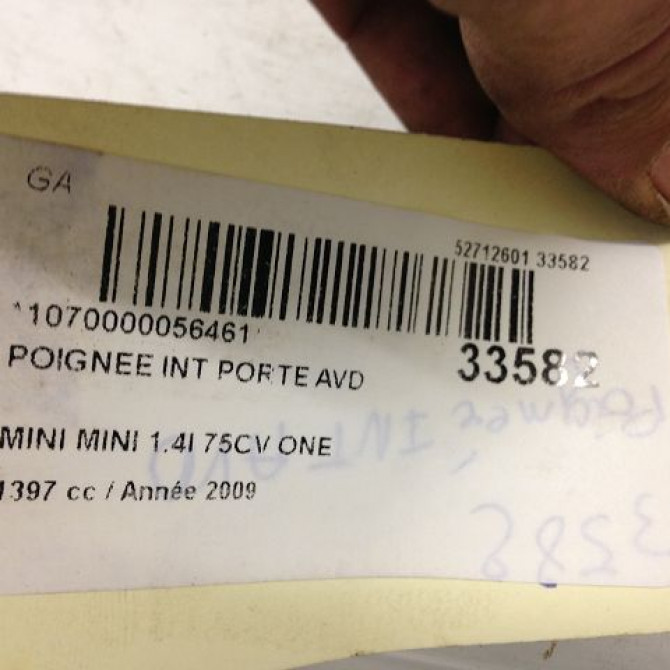 Poignee int porte avd occasion MINI MINI II Phase 1 09-2006->12-2010 1.4i 75ch 51212753718 3