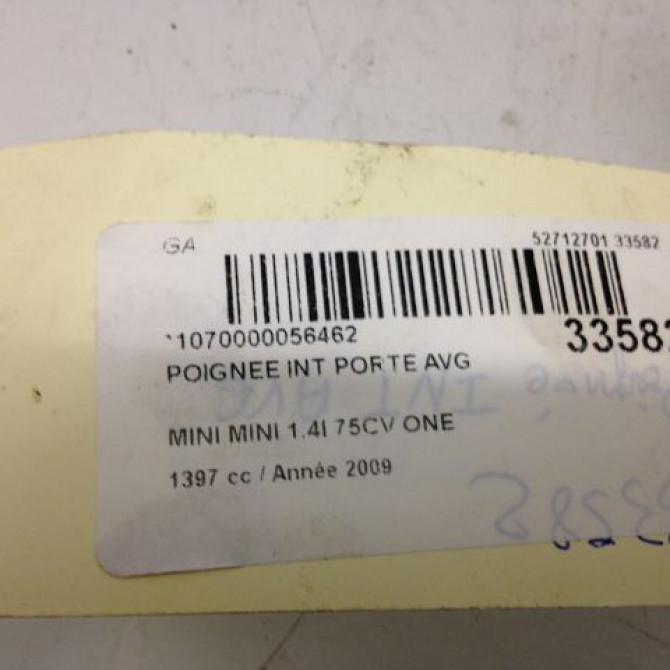 Poignee int porte avg occasion MINI MINI II Phase 1 09-2006->12-2010 1.4i 75ch 51212753717 3