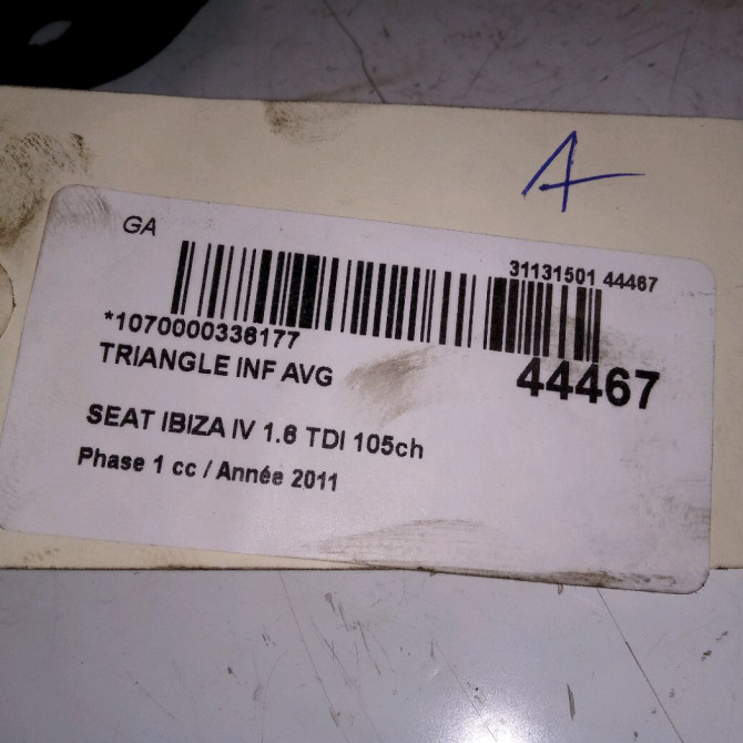 Triangle inf avg occasion SEAT IBIZA IV Phase 1 05-2008->01-2012 1.6 TDI 105ch 6R0407151F 2