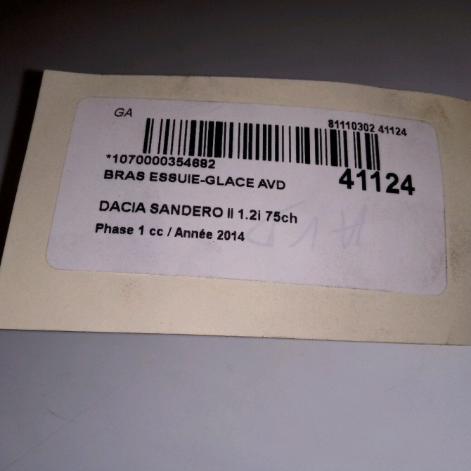 Bras essuie-glace avant droit occasion DACIA SANDERO II Phase 1 10-2012->... 1.2i 75ch 288818609R 2