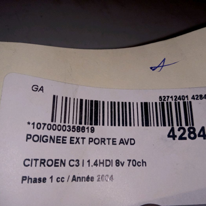 Poignee ext porte avd occasion CITROEN C3 I Phase 1 04-2002->10-2005 1.4HDI 8v 70ch 9101W4 3