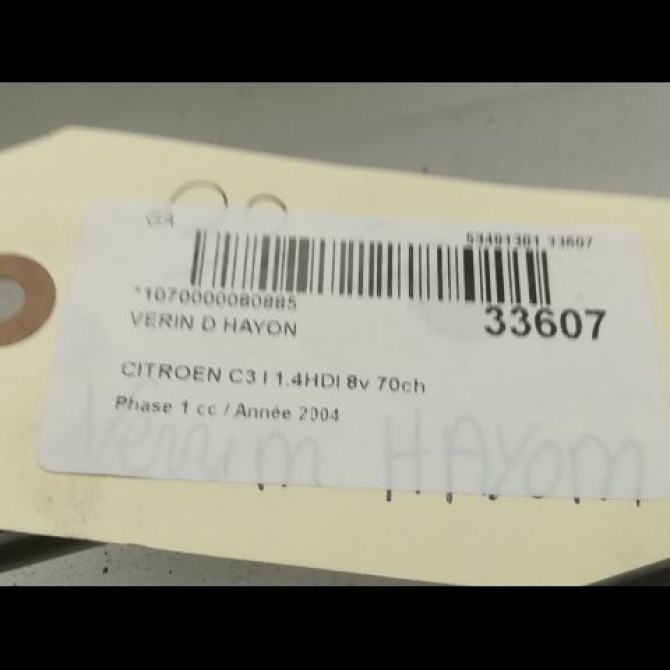 Verin droit hayon occasion CITROEN C3 I Phase 1 04-2002->10-2005 1.4HDI 8v 70ch 8731G3 2