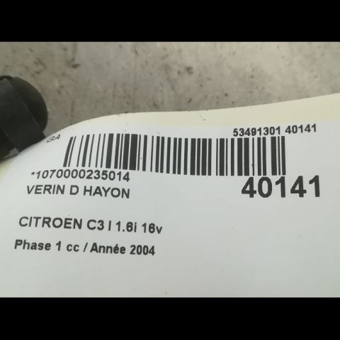 Verin droit hayon occasion CITROEN C3 I Phase 1 04-2002->10-2005 1.6i 16v 8731G3 2