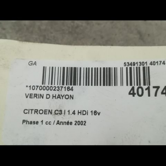 Verin droit hayon occasion CITROEN C3 I Phase 1 04-2002->10-2005 1.4 HDi 16v 8731G3 2