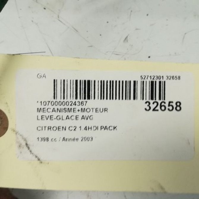 Mecanisme+moteur leve-glace avg occasion CITROEN C2 Phase 1 09-2003->10-2008 1.4 HDi 9221X3 4