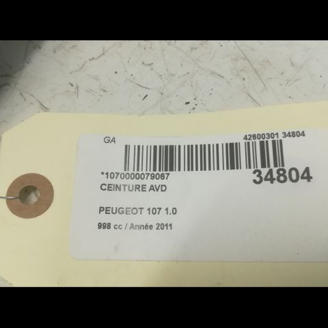 Ceinture avant droite occasion PEUGEOT 107 Phase 2 01-2009->01-2012 1.0i 70ch 12v 8974LJ 5