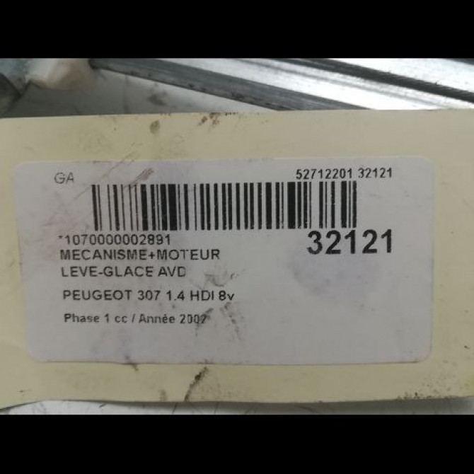 Mecanisme + moteur lève-glace avant droit occasion PEUGEOT 307 Phase 1 04-2001->06-2005 1.4 HDI 8v 70ch 9222J9 5