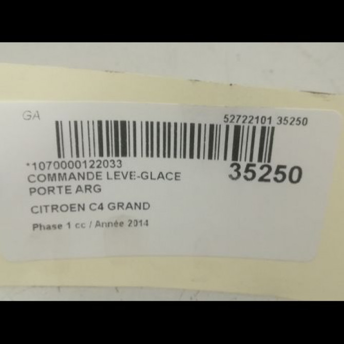 Commande leve-glace porte arrière gauche occasion CITROEN C4 GRAND PICASSO II Phase 1 04-2013->... 1.6 e-HDi 115ch 96762292ZD 3