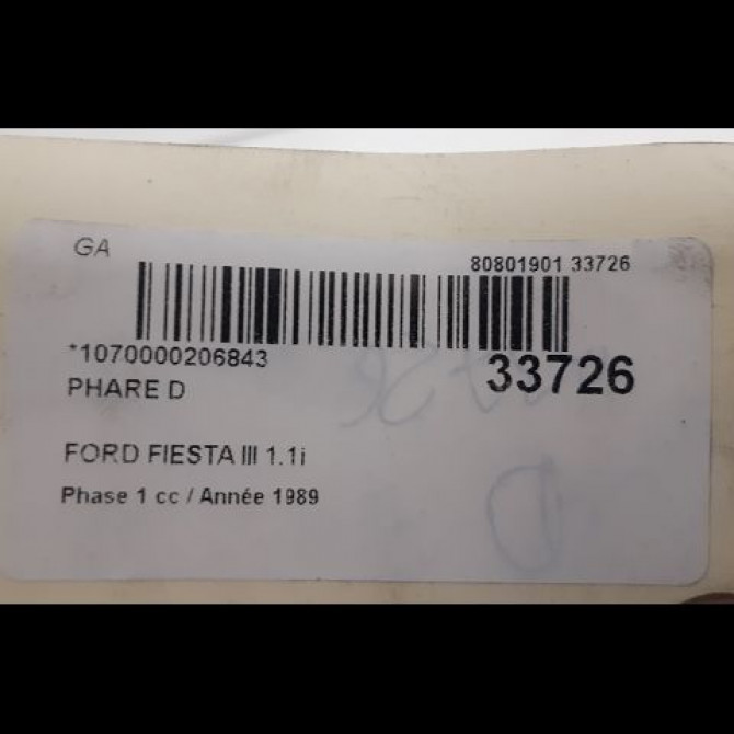 Phare droit occasion FORD FIESTA III Phase 1 03-1989->01-1994 1.1i 3