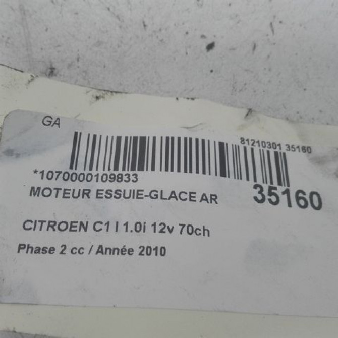 Moteur essuie-glace arrière occasion CITROEN C1 I Phase 2 11-2008->01-2012 1.0i 12v 70ch 6405T2 3