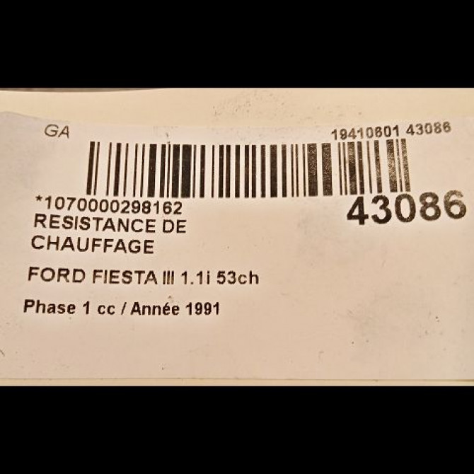 Resistance de chauffage occasion FORD FIESTA III Phase 1 03-1989->01-1994 1.1i 53ch 3
