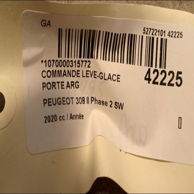 Commande leve-glace porte arrière gauche occasion PEUGEOT 308 II Phase 2 SW 04-2017->... 96762292ZD 2