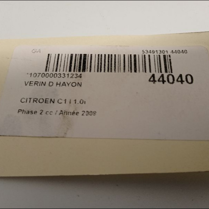 Verin droit hayon occasion CITROEN C1 I Phase 2 11-2008->01-2012 1.0i 2