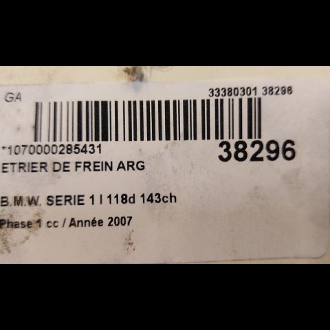 Etrier de frein arrière gauche occasion B.M.W. SERIE 1 I Phase 1 01-2007->07-2011 118d 143ch 34216768693 3