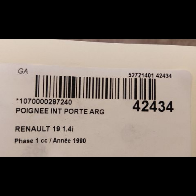 Poignee int porte arg occasion RENAULT 19 Phase 1 07-1989->04-1992 1.4i 7701203852 3