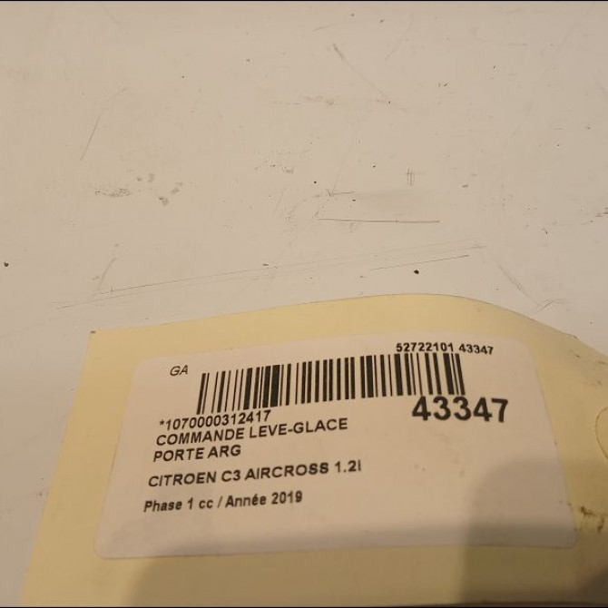 Commande leve-glace porte arrière gauche occasion CITROEN 146 Phase 1 04-1995->04-1999 1.2i PureTech 110ch 96762292ZD 3