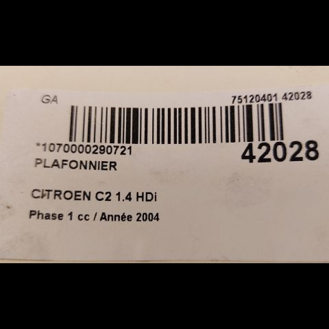 Plafonnier occasion CITROEN C2 Phase 1 09-2003->10-2008 1.4 HDi 6362N2 3