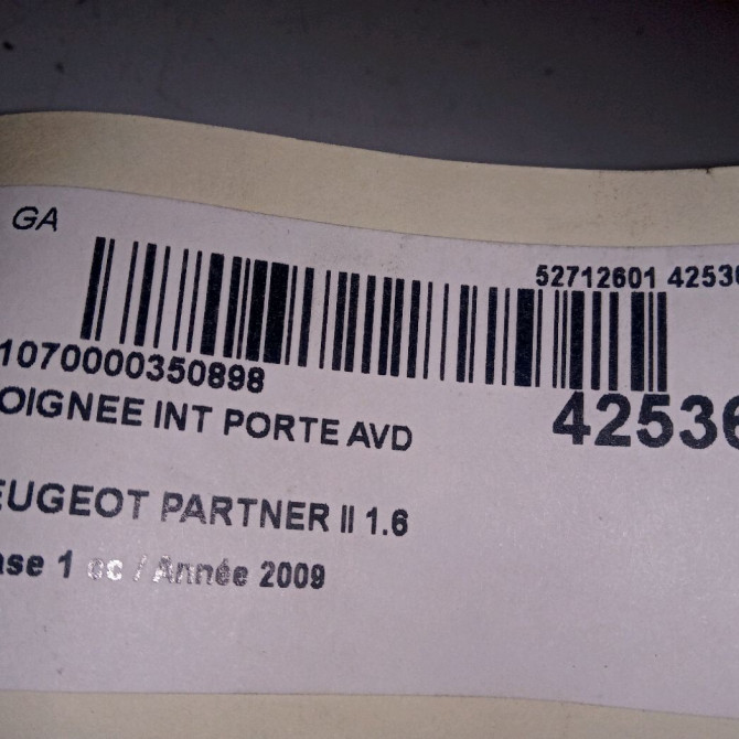 Poignee int porte avd occasion PEUGEOT PARTNER II Phase 1 05-2008->03-2012 1.6 HDI 90ch 9144F8 2