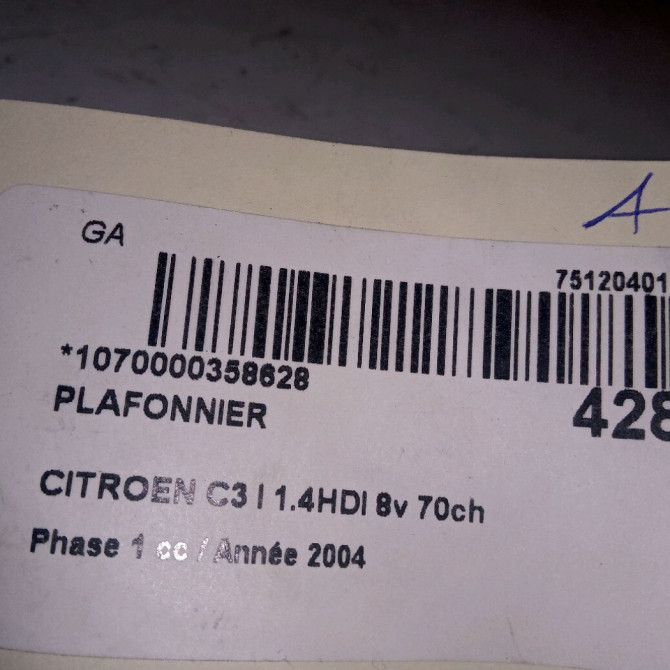 Plafonnier occasion CITROEN C3 I Phase 1 04-2002->10-2005 1.4HDI 8v 70ch 6362N2 3