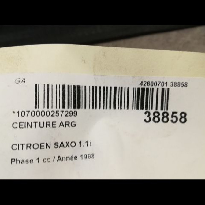 Ceinture arrière gauche occasion CITROEN SAXO Phase 1 03-1996->09-1999 1.1i 8972EQ 4