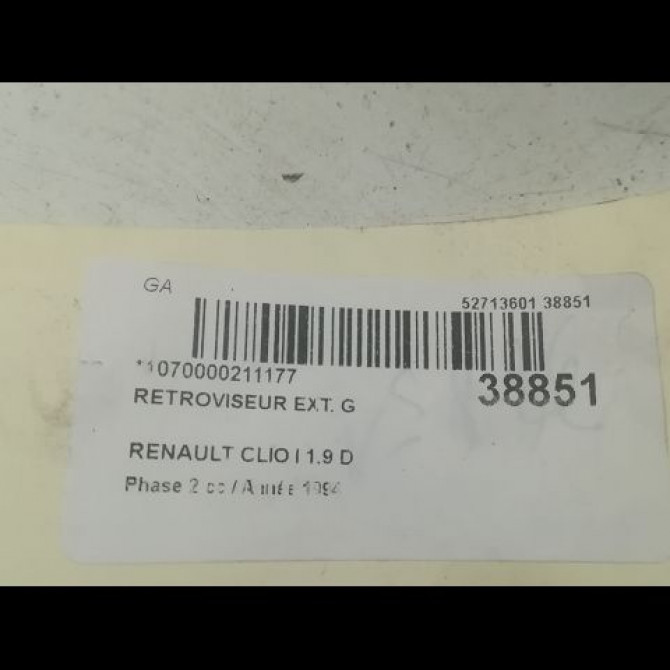 Retroviseur exterieur gauche occasion RENAULT CLIO I Phase 2 03-1994->03-1996 1.9 D 7701367436 3