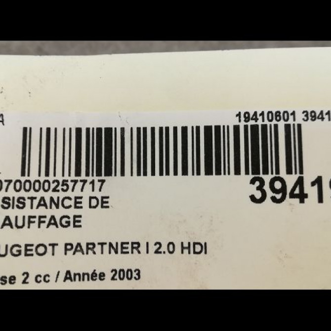 Resistance de chauffage occasion PEUGEOT PARTNER I Phase 2 11-2002->05-2008 2.0 HDI 6450NV 2