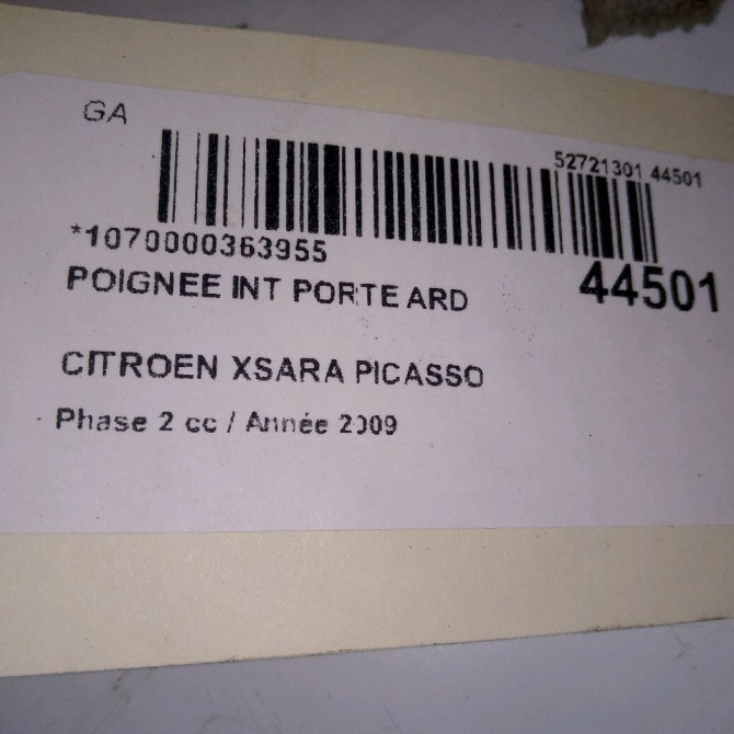Poignee int porte ard occasion CITROEN XSARA PICASSO Phase 2 02-2004->12-2010 1.6 HDI 110ch 9143R4 4