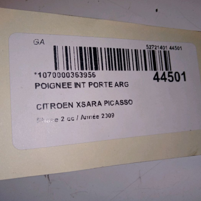 Poignee int porte arg occasion CITROEN XSARA PICASSO Phase 2 02-2004->12-2010 1.6 HDI 110ch 9143R3 4