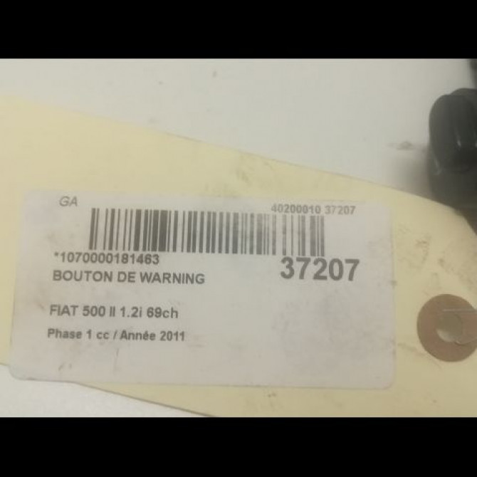 Bouton de warning occasion FIAT 500 II 500 II Phase 1 2007-07-01->2016-03-31 1.2i 69ch 735451107 2