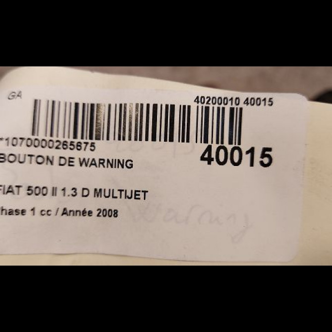 Bouton de warning occasion FIAT 500 II 500 II Phase 1 2007-07-01->2016-03-31 1.3 D MULTIJET 16v 75ch 735451107 3