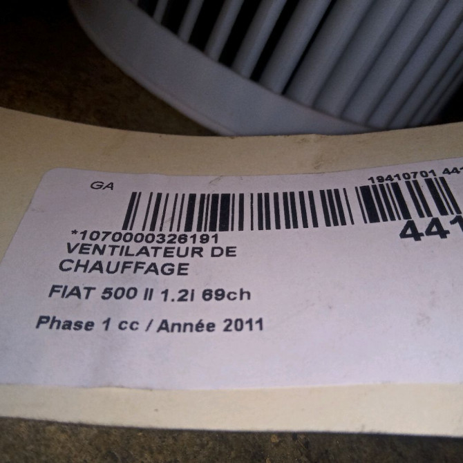 Ventilateur de chauffage occasion FIAT 500 II 500 II Phase 1 2007-07-01->2016-03-31 1.2i 69ch 3
