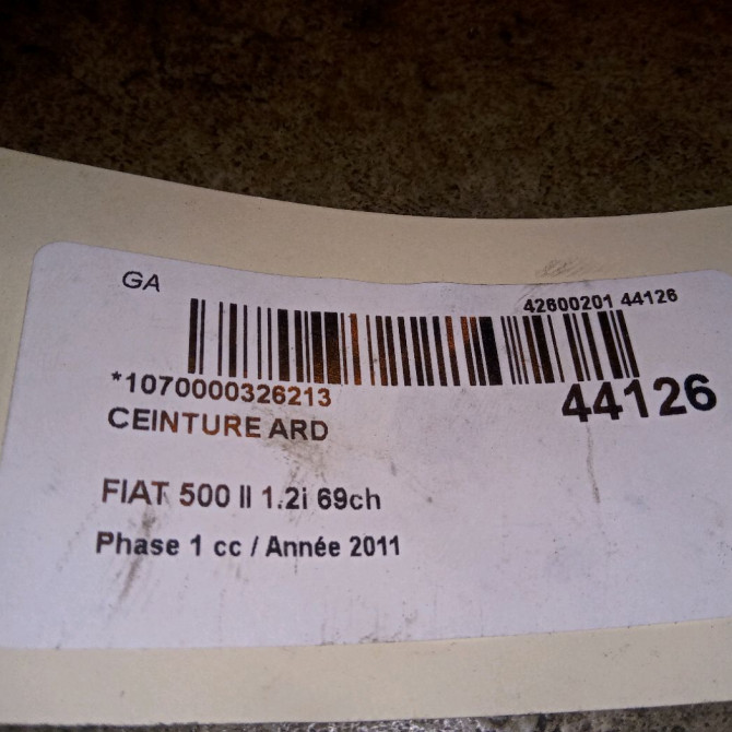 Ceinture arrière droite occasion FIAT 500 II 500 II Phase 1 2007-07-01->2016-03-31 1.2i 69ch 735451738 3