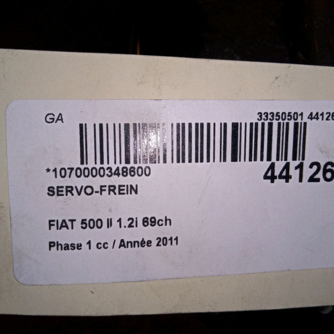 Servo-frein occasion FIAT 500 II 500 II Phase 1 2007-07-01->2016-03-31 1.2i 69ch 77365589 3
