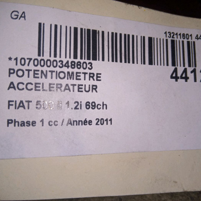 Potentiometre accelerateur occasion FIAT 500 II 500 II Phase 1 2007-07-01->2016-03-31 1.2i 69ch 4