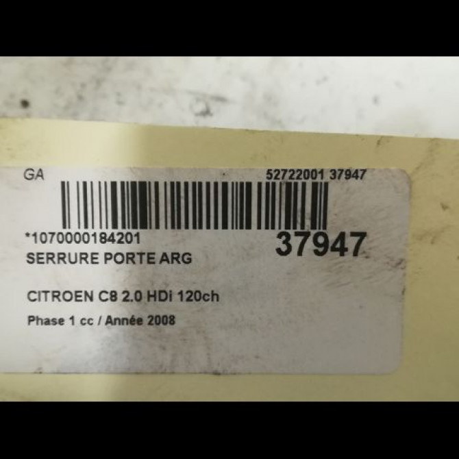 Serrure porte arg occasion CITROEN C8 Phase 1 06-2002->... 2.0 HDi 120ch 913789 3