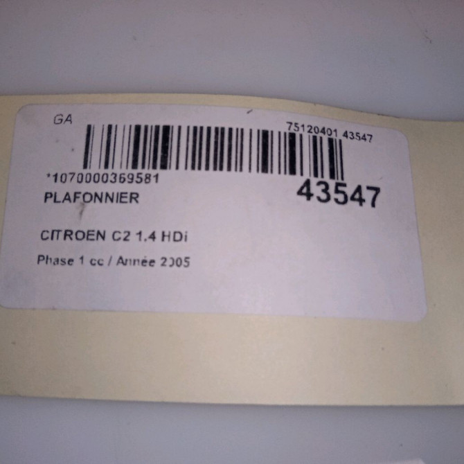 Plafonnier occasion CITROEN C2 Phase 1 09-2003->10-2008 1.4 HDi 6362N2 2