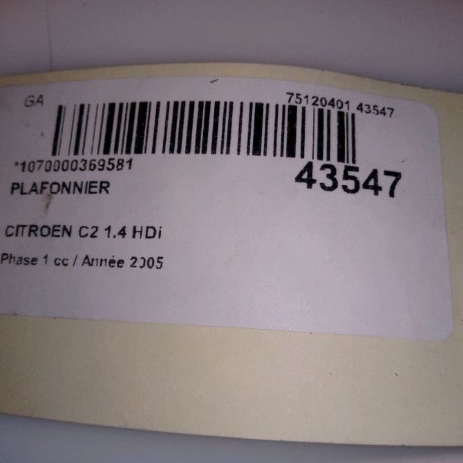 Plafonnier occasion CITROEN C2 Phase 1 09-2003->10-2008 1.4 HDi 6362N2 5