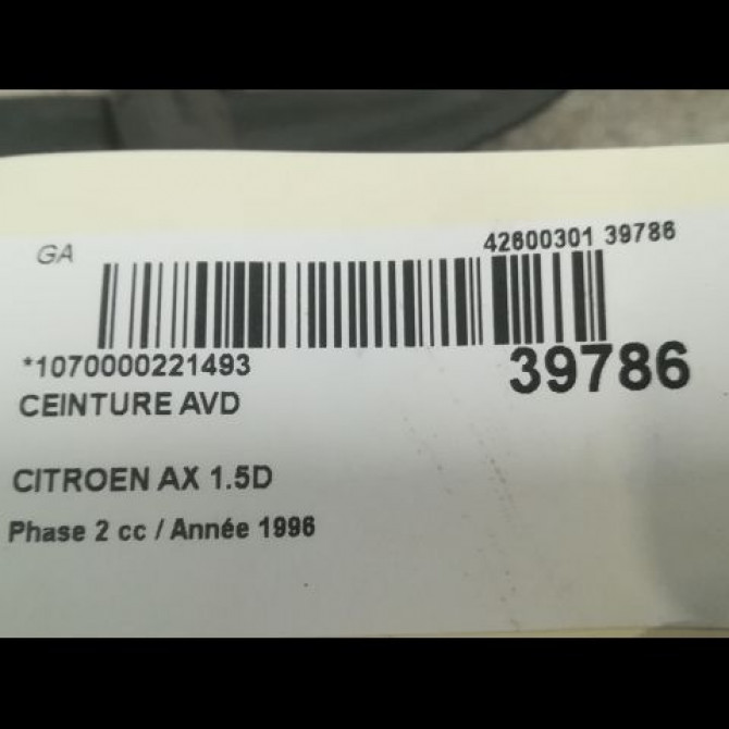 Ceinture avant droite occasion CITROEN AX Phase 2 07-1991->06-1998 1.5D 8972AQ 4