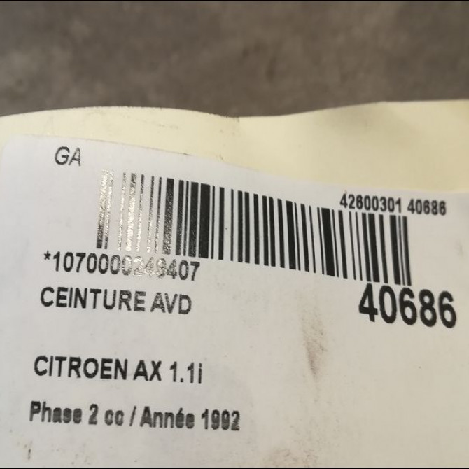 Ceinture avant droite occasion CITROEN AX Phase 2 07-1991->06-1998 1.1i 8972AT 4