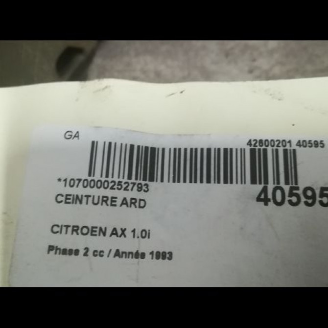 Ceinture arrière droite occasion CITROEN AX Phase 2 07-1991->06-1998 1.0i 4