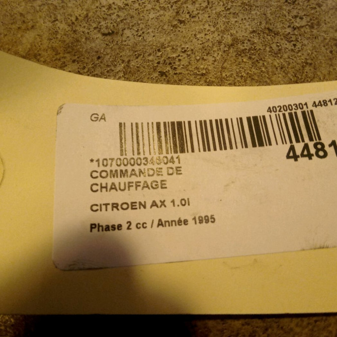 Commande de chauffage occasion CITROEN AX Phase 2 07-1991->06-1998 1.0i 4