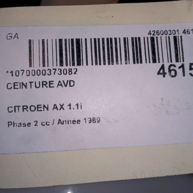 Ceinture avant droite occasion CITROEN AX Phase 2 07-1991->06-1998 1.1i 4