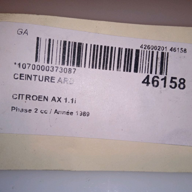 Ceinture arrière droite occasion CITROEN AX Phase 2 07-1991->06-1998 1.1i 3