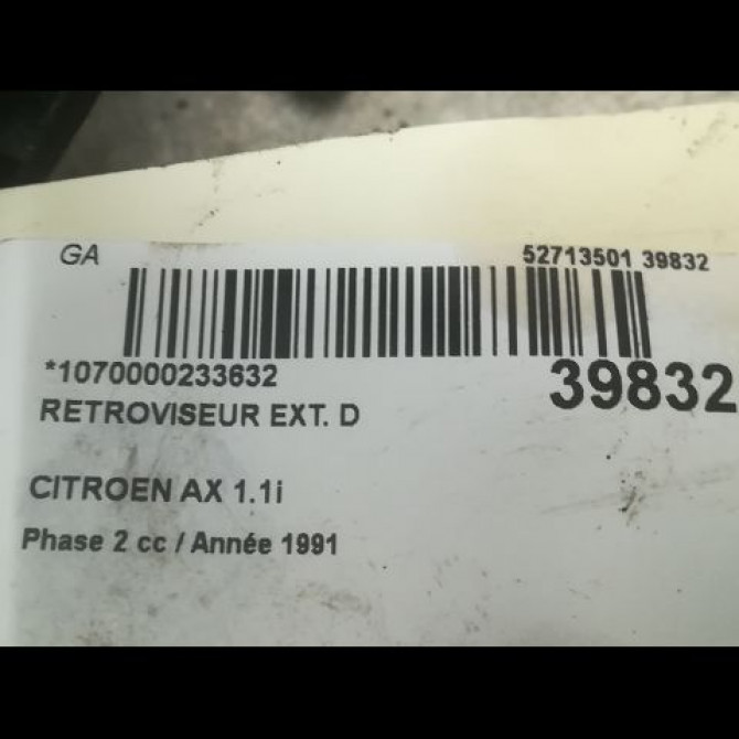 Retroviseur exterieur manuel droit occasion CITROEN AX Phase 2 07-1991->06-1998 1.1i 95619663 3